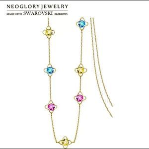 BNIB!! NEOGLORY YELLOW GOLD PLATED SWAROVSKI CRYSTAL GEOMETRIC LONG PENDANT!
